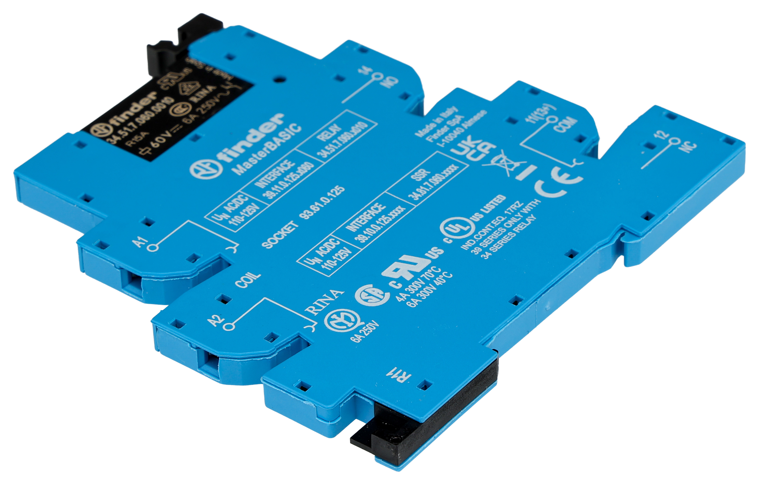 Finder 39 Series Interface Relay Module, DIN Rail Mount, 110V ac/dc Coil, SPDT, 1-Pole, 6/10A Load