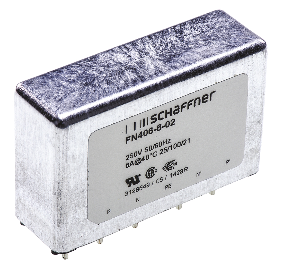 Schaffner, FN406 6A 250 V ac 400Hz, Through Hole EMC Filter, Pin, Single Phase
