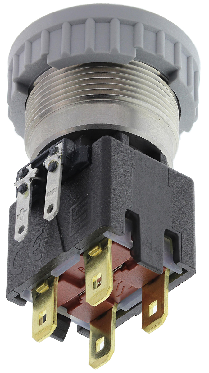 Schurter Illuminated Push Button Switch, Latching, Panel Mount, 22mm Cutout, DPDT, Green LED, 125/250V ac, IP64