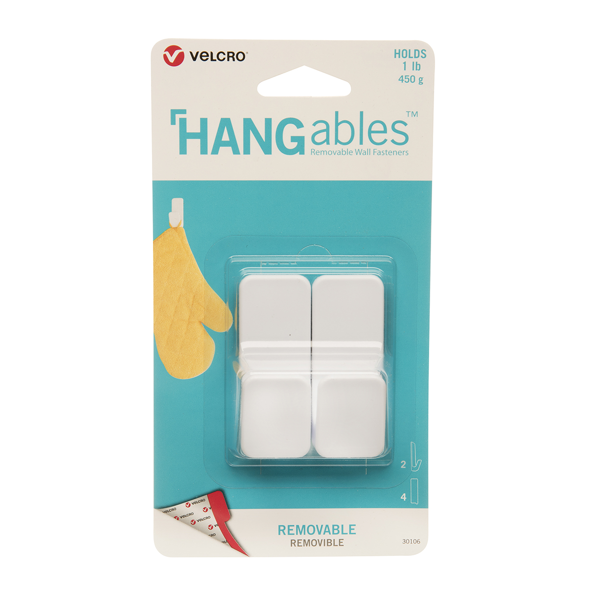Velcro HANGables 25 x 62 mm White Adhesive Hook x 2