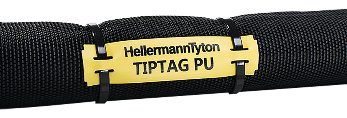 HellermannTyton TIPTAG Yellow Black Print Cable Labels, 100mm Width, 11mm Height, 125 Qty