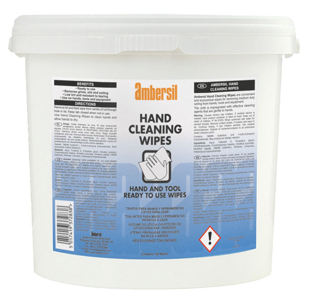 Ambersil Wet Hand Wipes, Tub of 150, 265 x 265mm