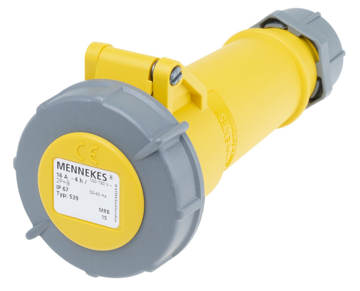 MENNEKES, AM-TOP IP67 Yellow Cable Mount 3P Industrial Power Socket, Rated At 16A, 110 V