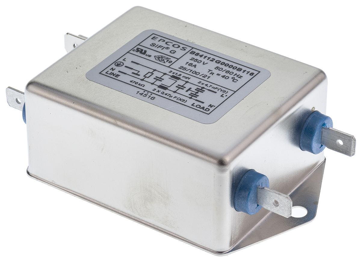 EPCOS, B84112G 16A 250 V ac/dc 50 → 60Hz, Chassis Mount EMC Filter, Screw, Single Phase
