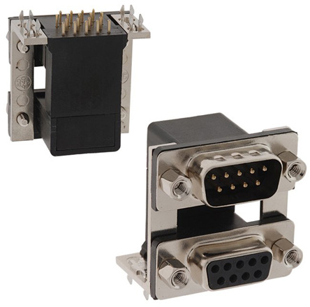 Norcomp 189 9 Way Right Angle Through Hole D-sub Connector Male/Female, 2.769mm Pitch, with 4-40 Hex Standoff, Fork