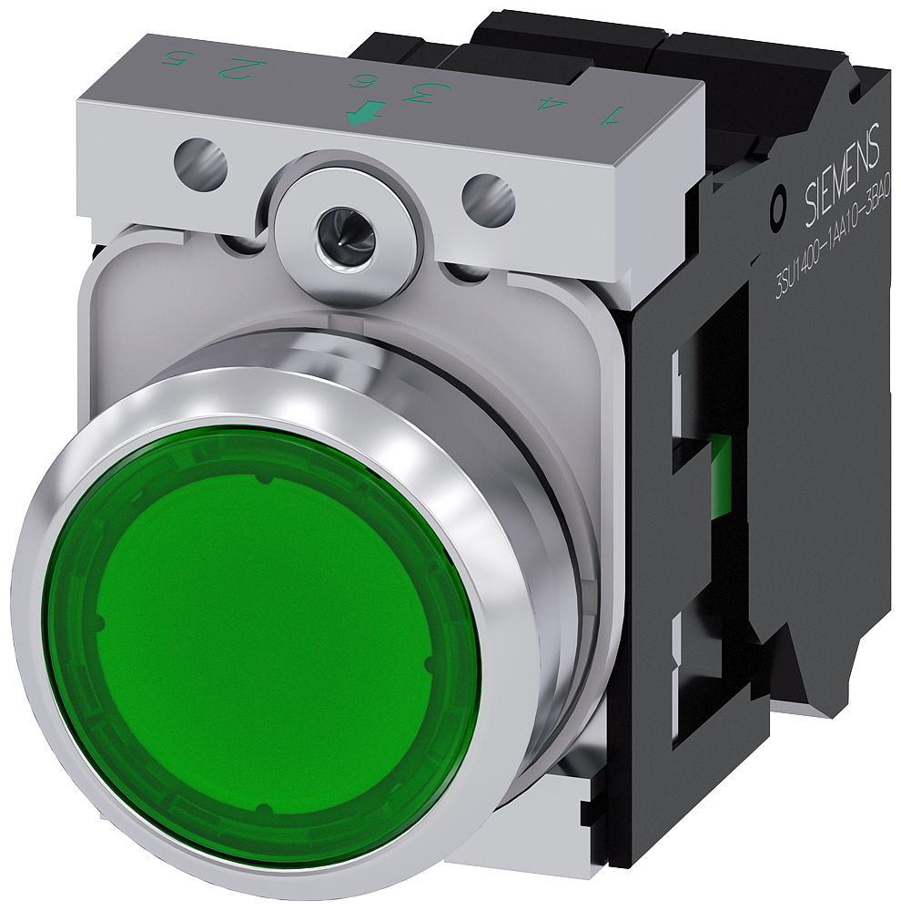 Siemens SIRIUS ACT 3SU11 Series Illuminated Push Button Complete Unit, 22mm Cutout, SPST, IP66, IP67, IP69(IP69K)