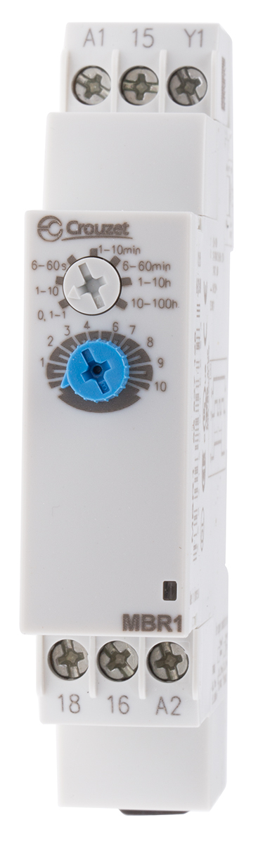 Crouzet DIN Rail Mount Timer Relay, 24 → 240 V ac, 24V dc, 1-Contact, 0.1 s → 100h, 1-Function, SPDT