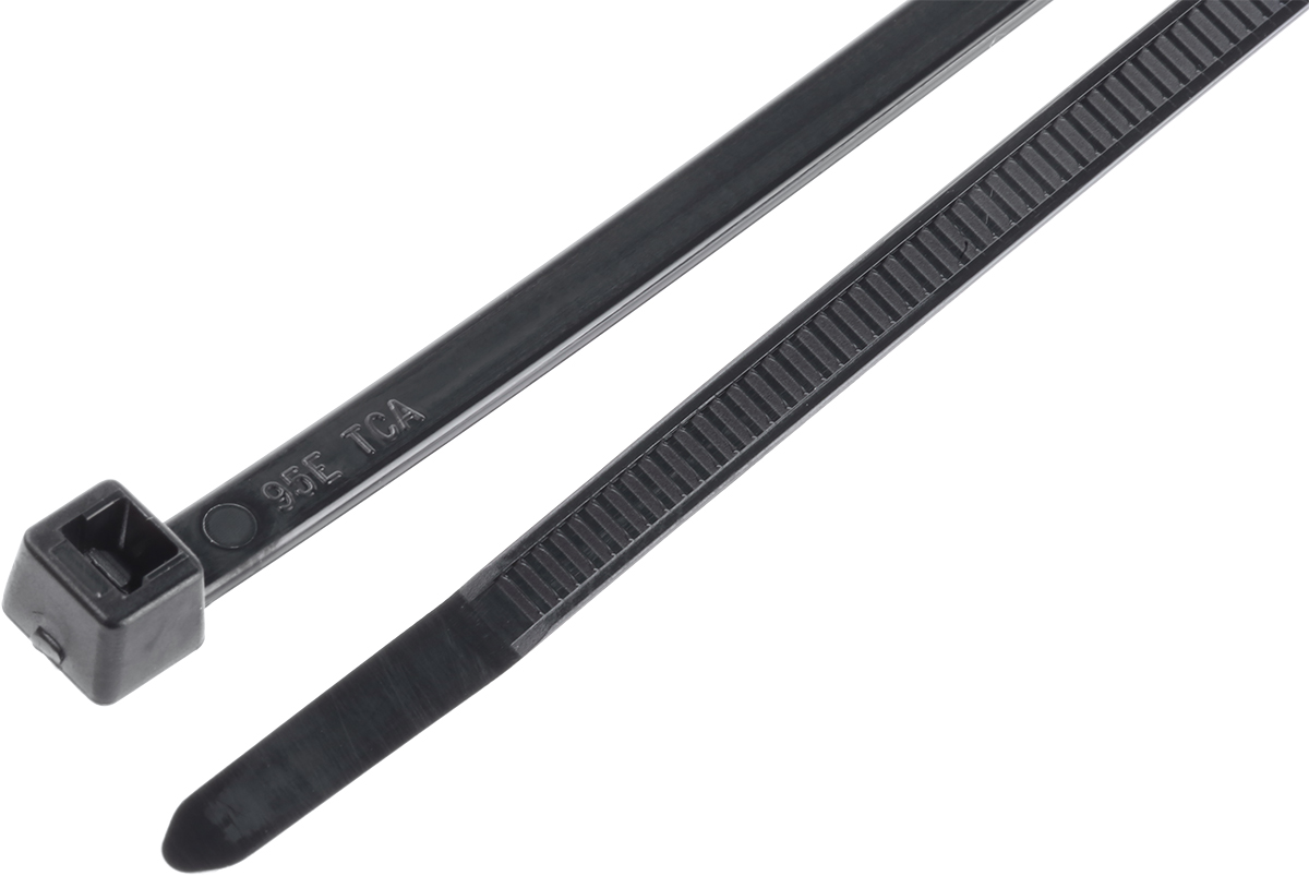 HellermannTyton Cable Tie, Inside Serrated, 200mm x 4.6 mm, Black Polyamide 6.6 (PA66), Pk-100