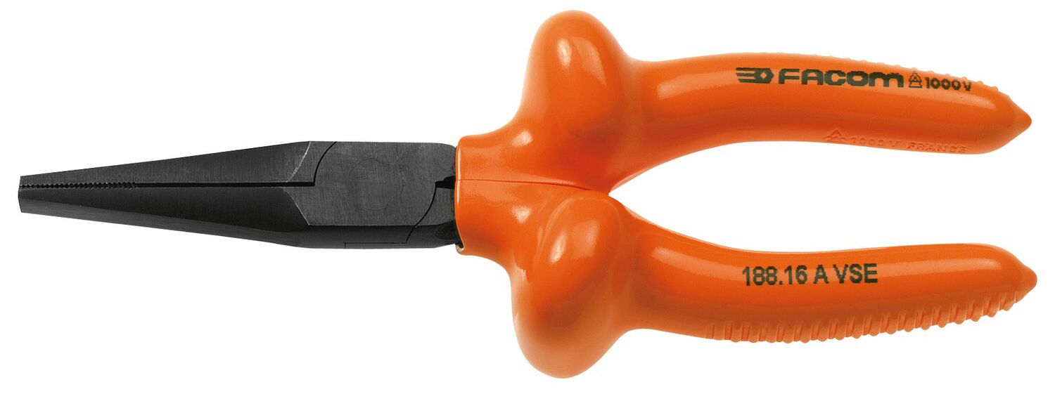 Facom Long Nose Pliers, 165 mm Overall, Straight Tip, 50mm Jaw