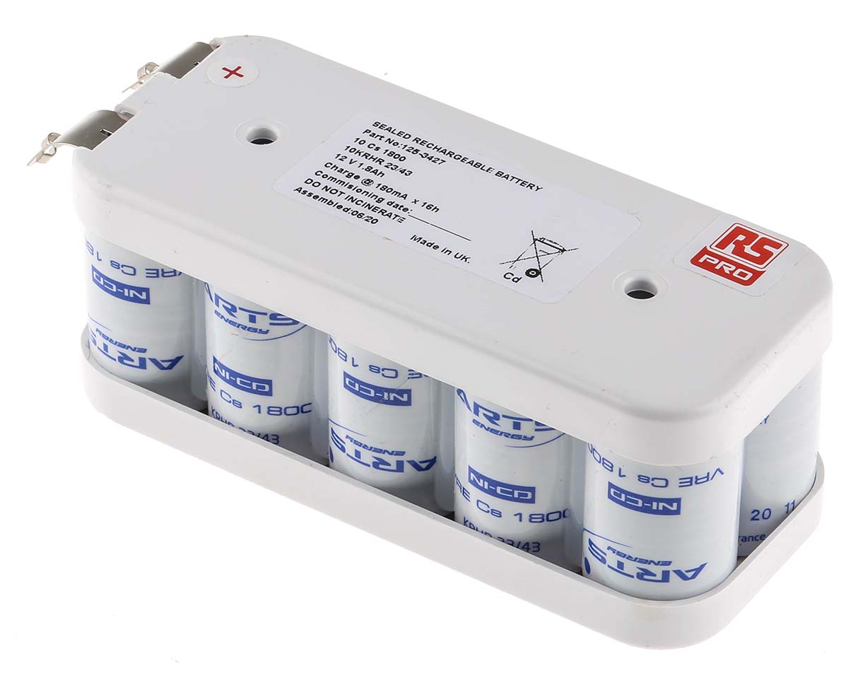 RS PRO 12V NiCd Rechargeable Battery Pack, 1.8Ah - Pack of 1