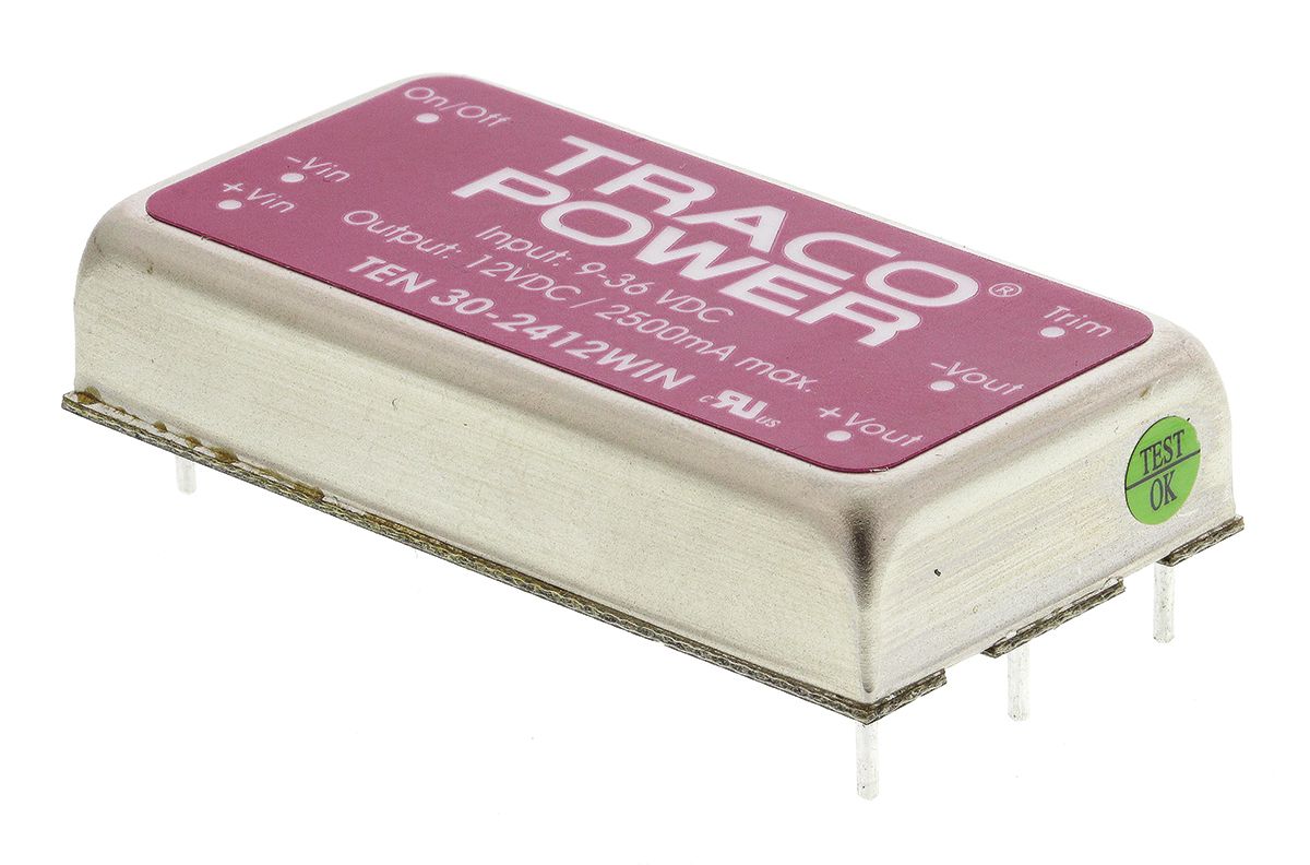 TRACOPOWER TEN 30WIN DC-DC Converter, 12V dc/ 2.5A Output, 9 → 36 V dc Input, 30W, Through Hole, +75°C Max Temp