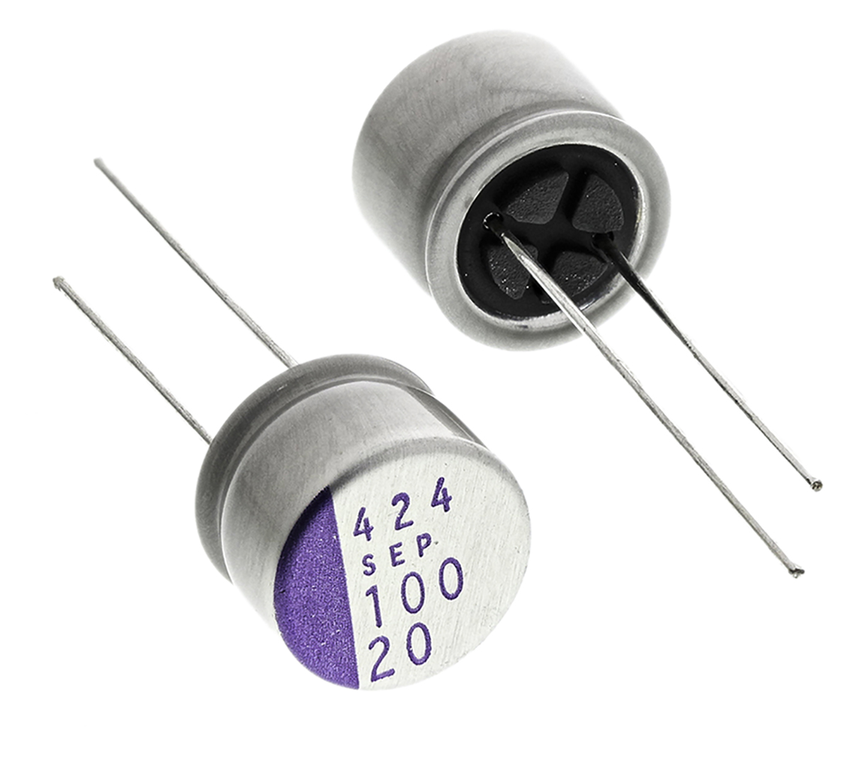 Panasonic 100μF Through Hole Polymer Capacitor, 20V dc