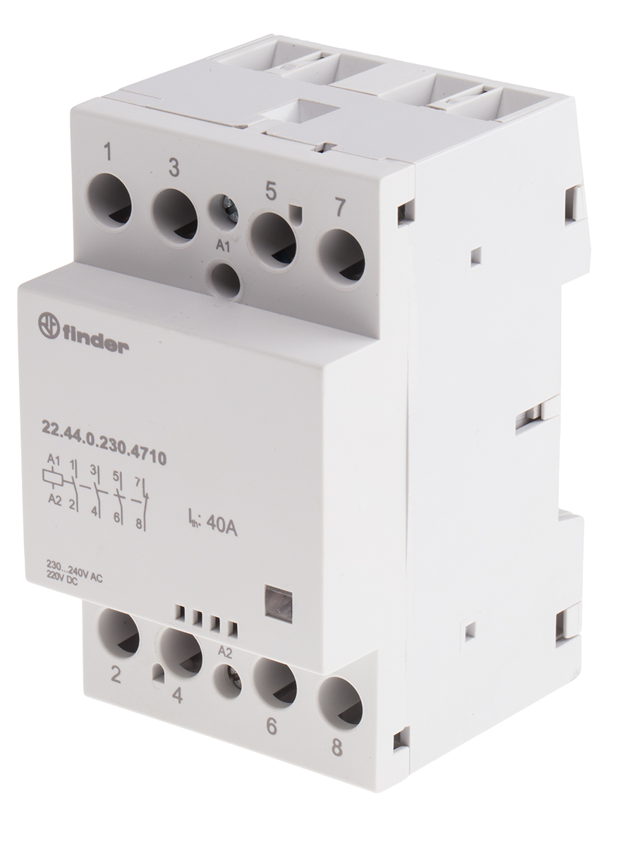 Finder 22 Contactor, 240 V ac Coil, 4-Pole, 40 A