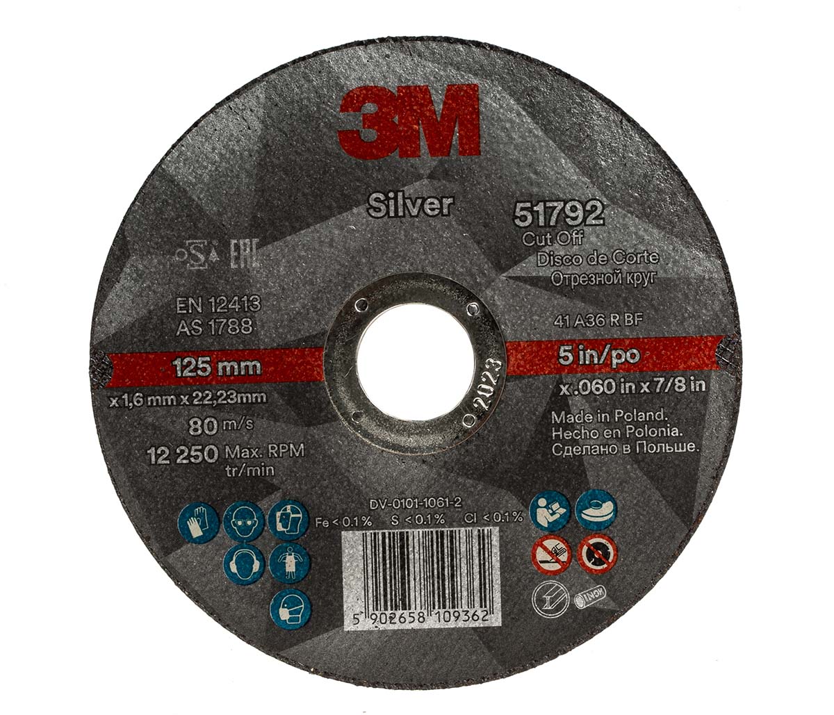 3M T41 Silver Aluminium Oxide Grinding Wheel, 125mm Diameter, P60 Grit, Medium