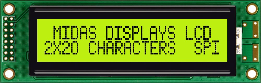 Midas MC22005A6W-SPTLYS-V2 Alphanumeric LCD Alphanumeric Display, 2 Rows by 20 Characters
