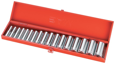 SAM 17-Piece Metric 1/2 in Deep Socket Set, 12 point