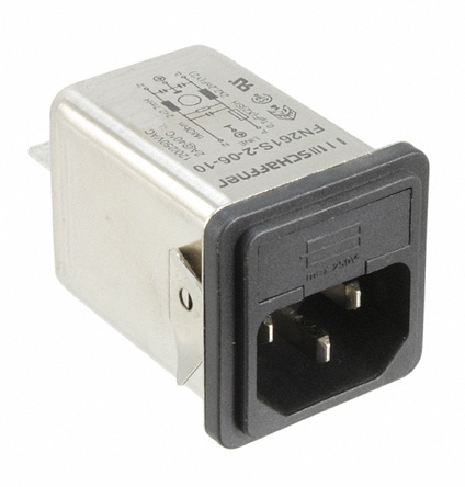 Schaffner 2A, 250 V ac Male Snap-In IEC Filter FN261S-2-06-10, Faston