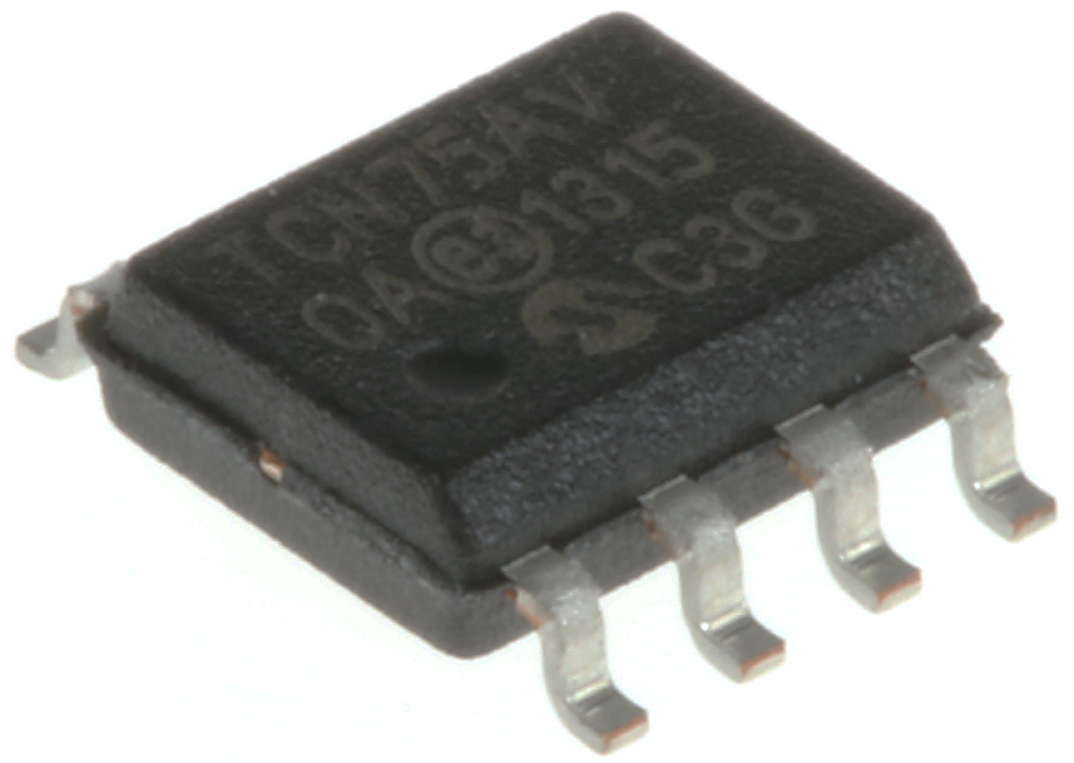 Microchip Temperature Converter, Digital Output, Surface Mount, Serial-I2C, SMBus, ±1°C, 8 Pins