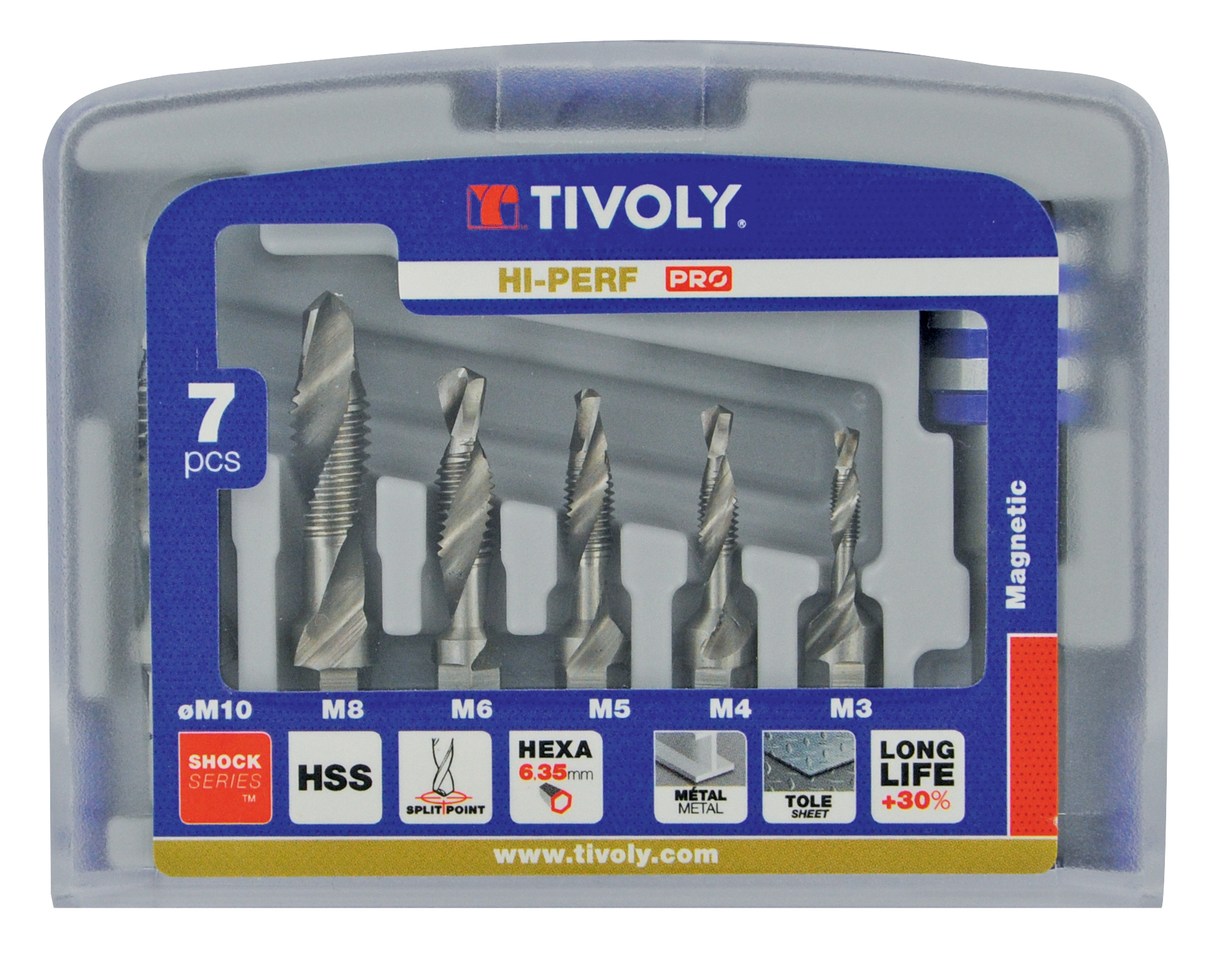 Tivoly 7-Piece for Stainless Steel, 10mm Max, 3mm Min, HSS Bits