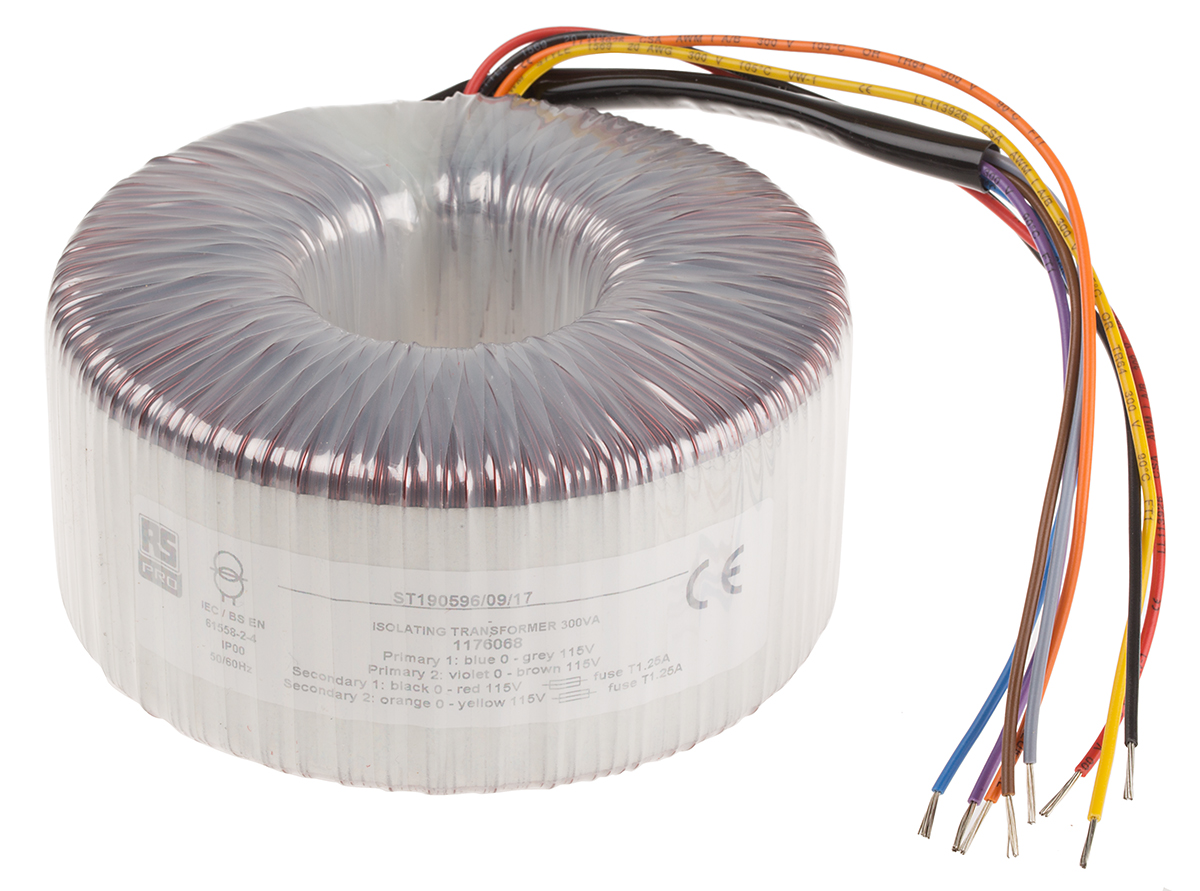RS PRO 2 x 115V ac, 2 x 115V ac Toroidal Transformer, 300VA 2 Output