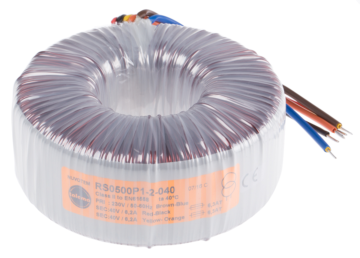 Nuvotem Talema 230V ac, 2 x 40V ac Toroidal Transformer, 500VA 2 Output