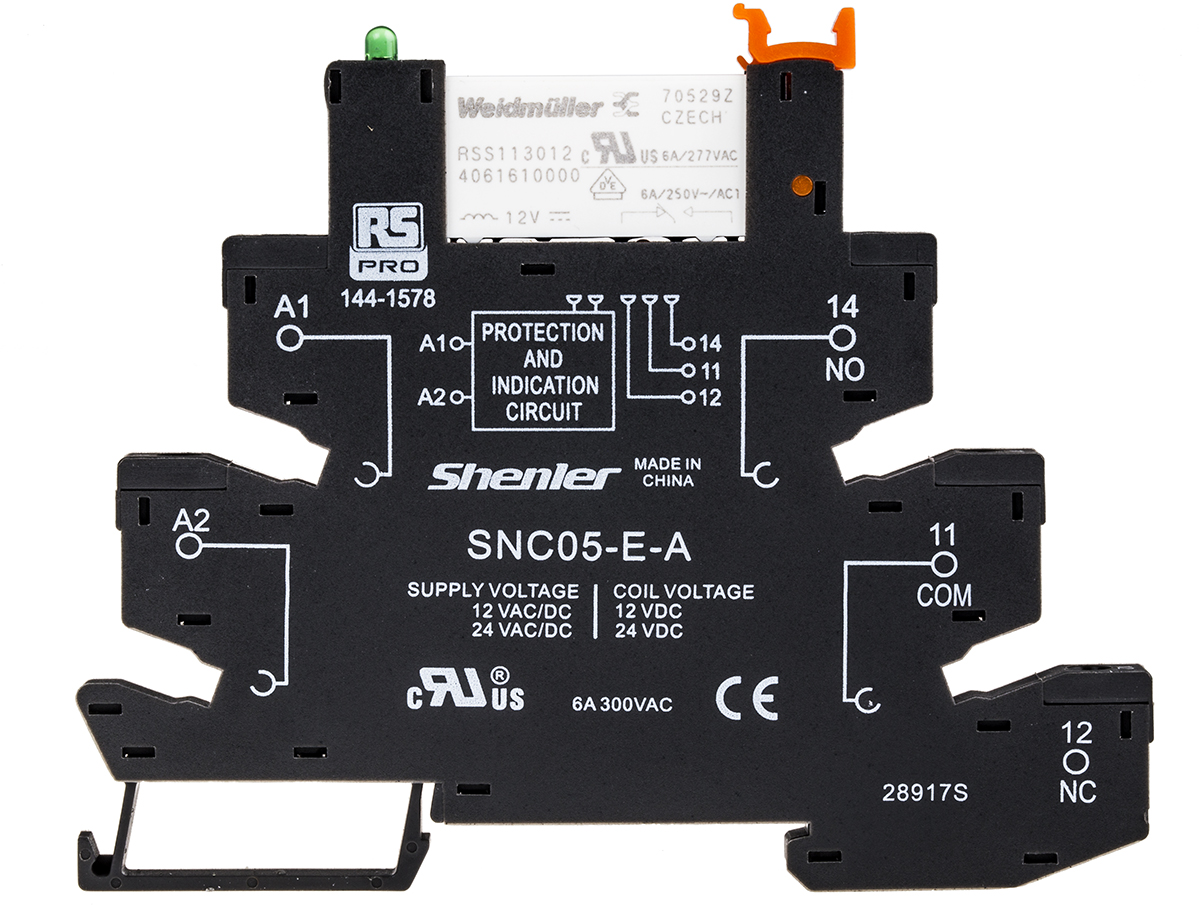 RS PRO Interface Relay, DIN Rail Mount, 12V ac/dc Coil, SPDT, 6A Load