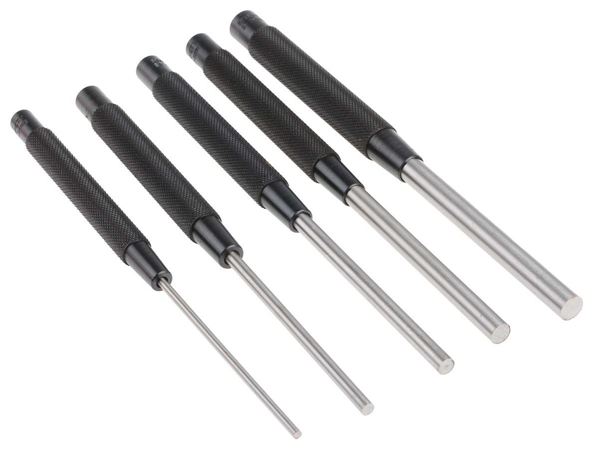 Starrett 5-Piece Punch Set, Pin Punch, 1/8 → 3/8 in Shank