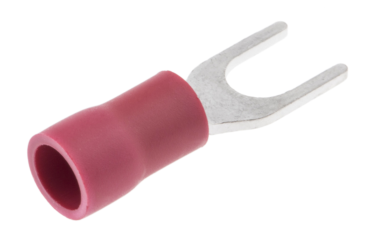JST FVWS1.25 Insulated Crimp Spade Connector, 0.2mm² to 1.65mm², 22AWG to 16AWG, M4 (#8) Stud Size Vinyl, Red