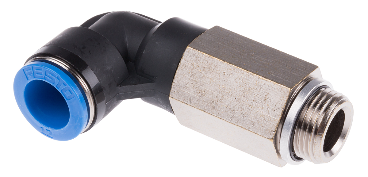 Festo QS Series Elbow Threaded Adaptor, G 3/8 Male to Push In 12 mm, Threaded-to-Tube Connection Style, 186135