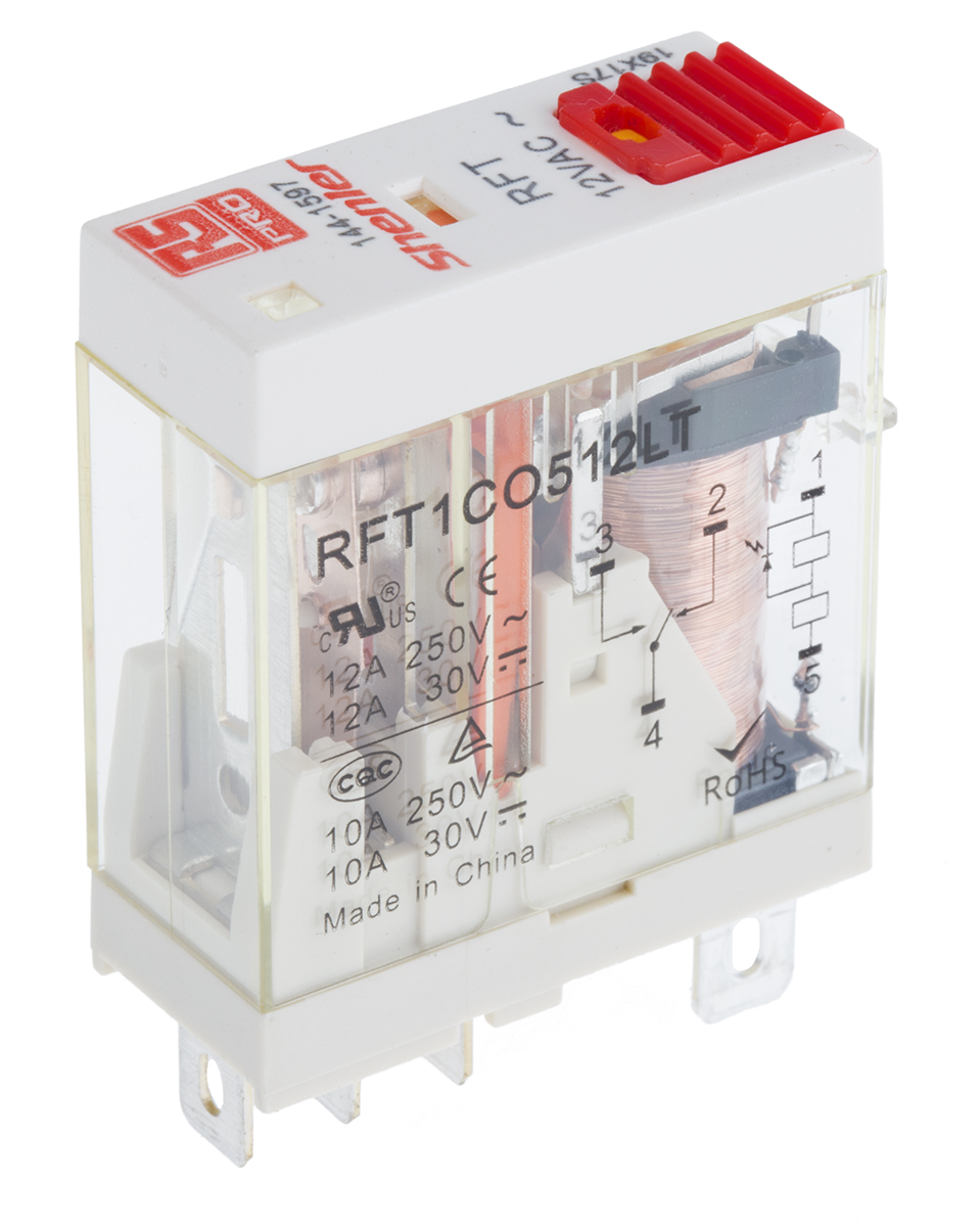 RS PRO Plug In Power Relay, 12V ac Coil, 10A Switching Current, SPDT