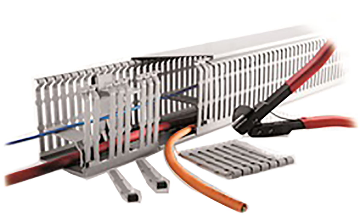 RS PRO Grey Slotted Panel Trunking - Open Slot, W40 mm x D40mm, L2m, Halogen Free PC/ABS