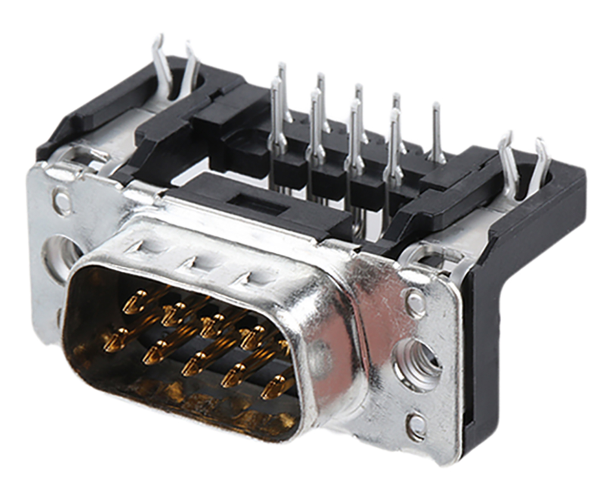 HARTING 9 Way Right Angle Through Hole D-sub Connector Plug, 2.74mm Pitch, with 4-40 UNC Threaded Inserts, Boardlocks