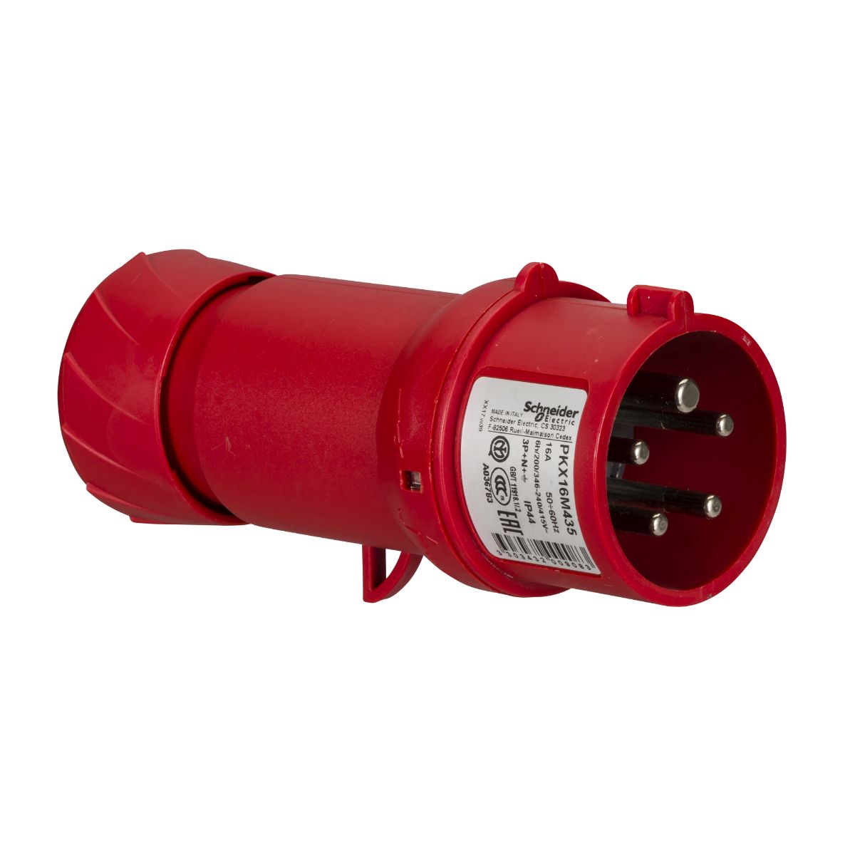 Schneider Electric, PratiKa IP44 Red Cable Mount 3P + N + E Industrial Power Plug, Rated At 16A, 415 V