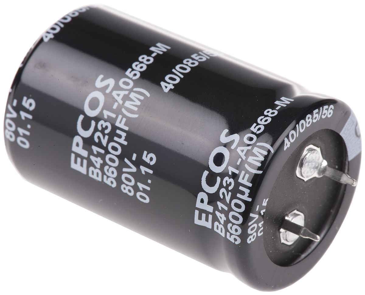 EPCOS 5600μF Aluminium Electrolytic Capacitor 80V dc, Snap-In - B41231A0568M060
