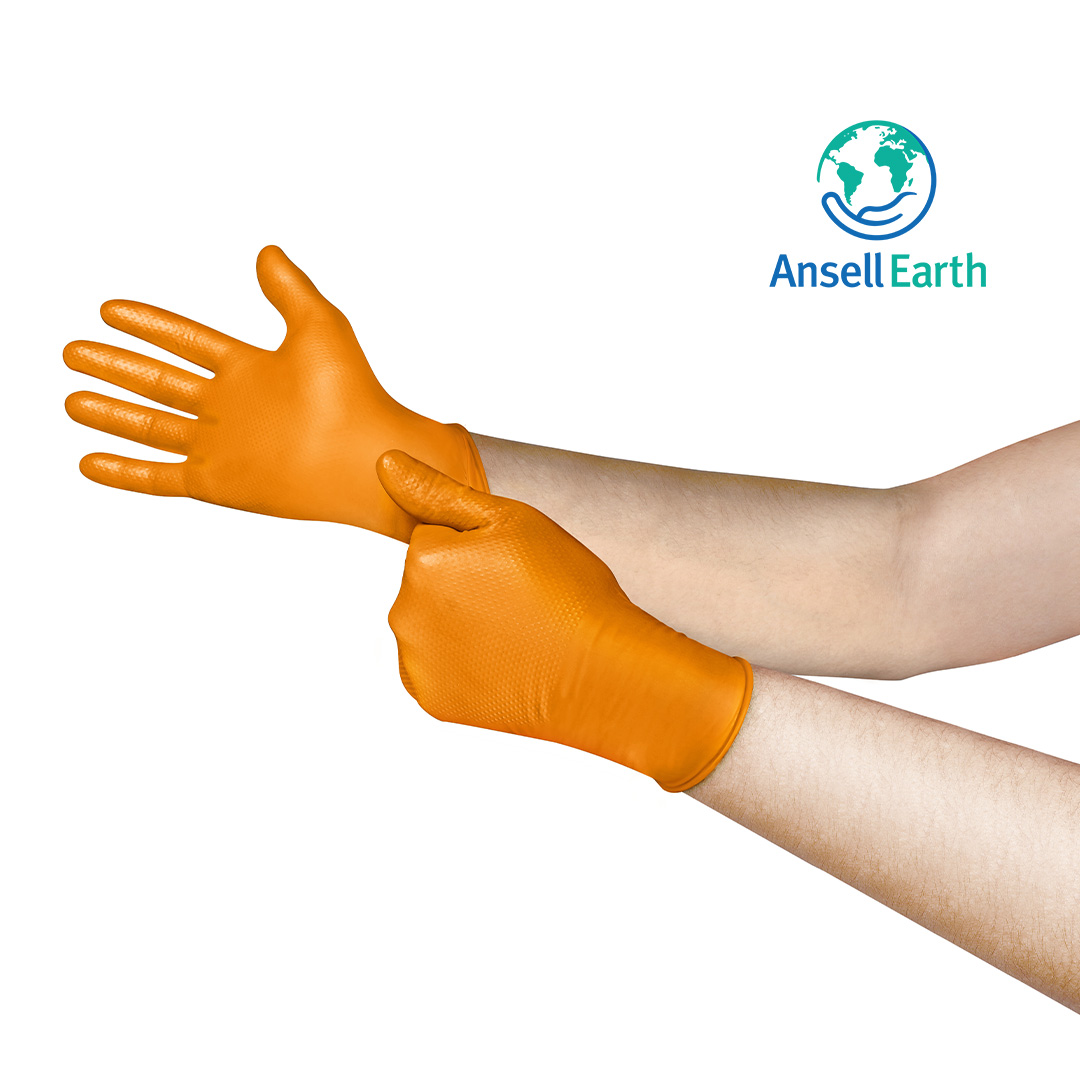 Ansell MicroFlex 93-256 Orange Nitrile Extra Grip Work Gloves, Size 8.5-9 L