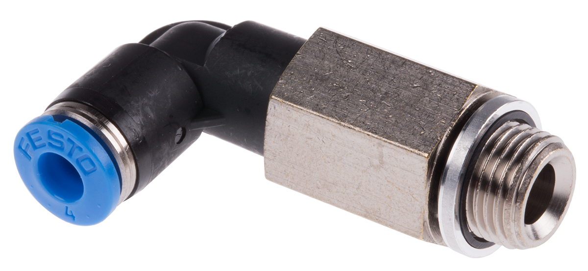 Festo QS Series Elbow Threaded Adaptor, G 1/8 Male to Push In 4 mm, Threaded-to-Tube Connection Style, 186127