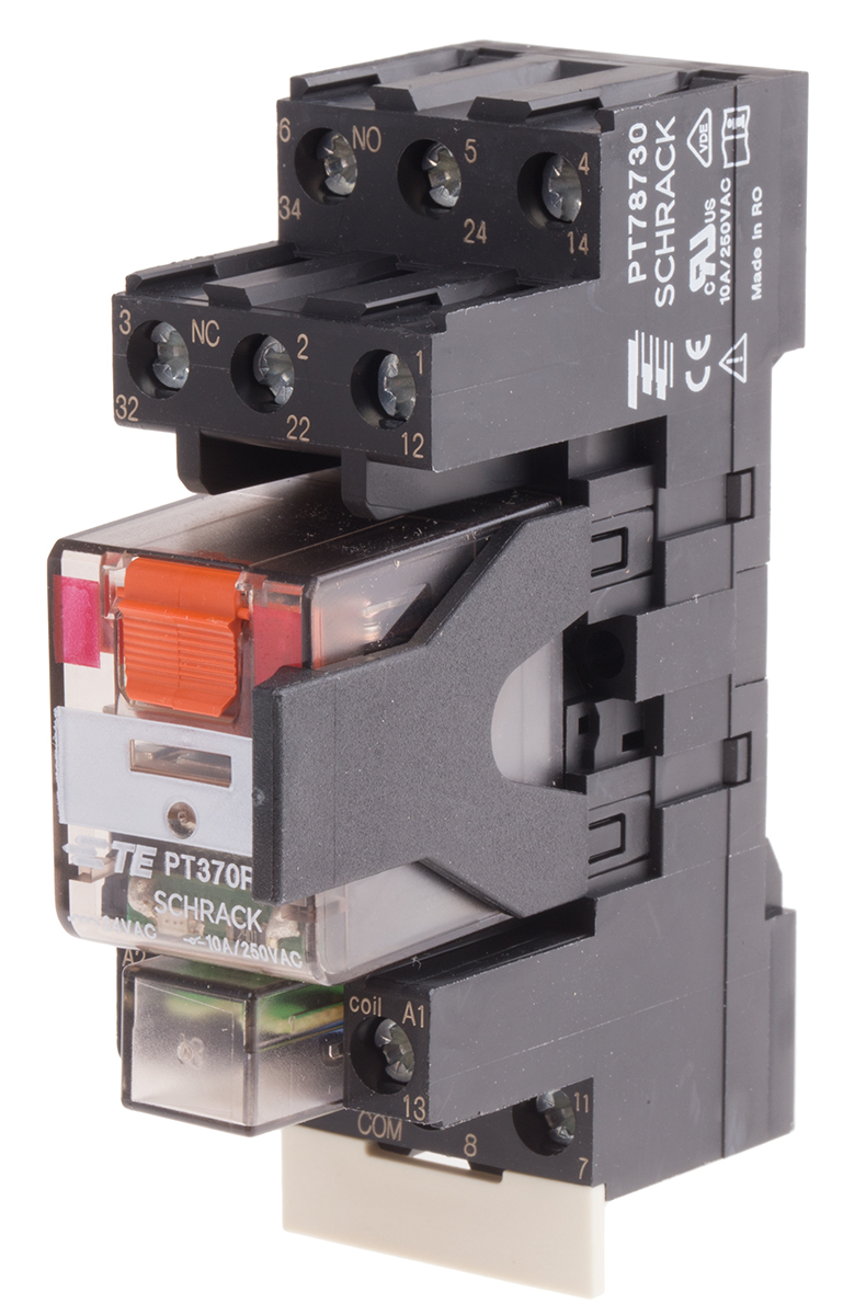 TE Connectivity DIN Rail Power Relay, 24V ac Coil, 10A Switching Current, 3PDT