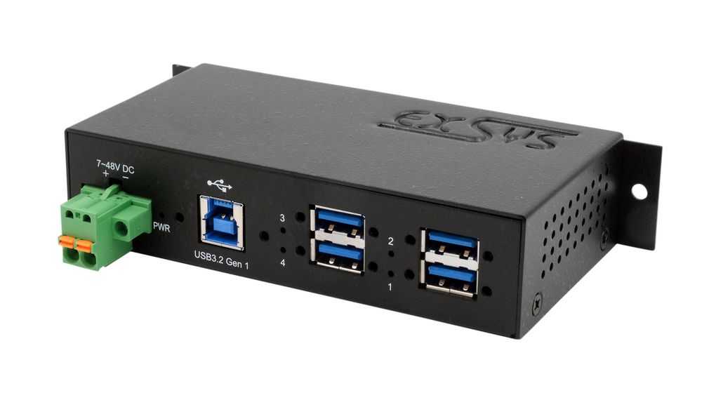Exsys 4 Port USB 3.2 USB A, USB B  Hub, USB Bus Powered, 142.50 x 74.36 x 26.30mm