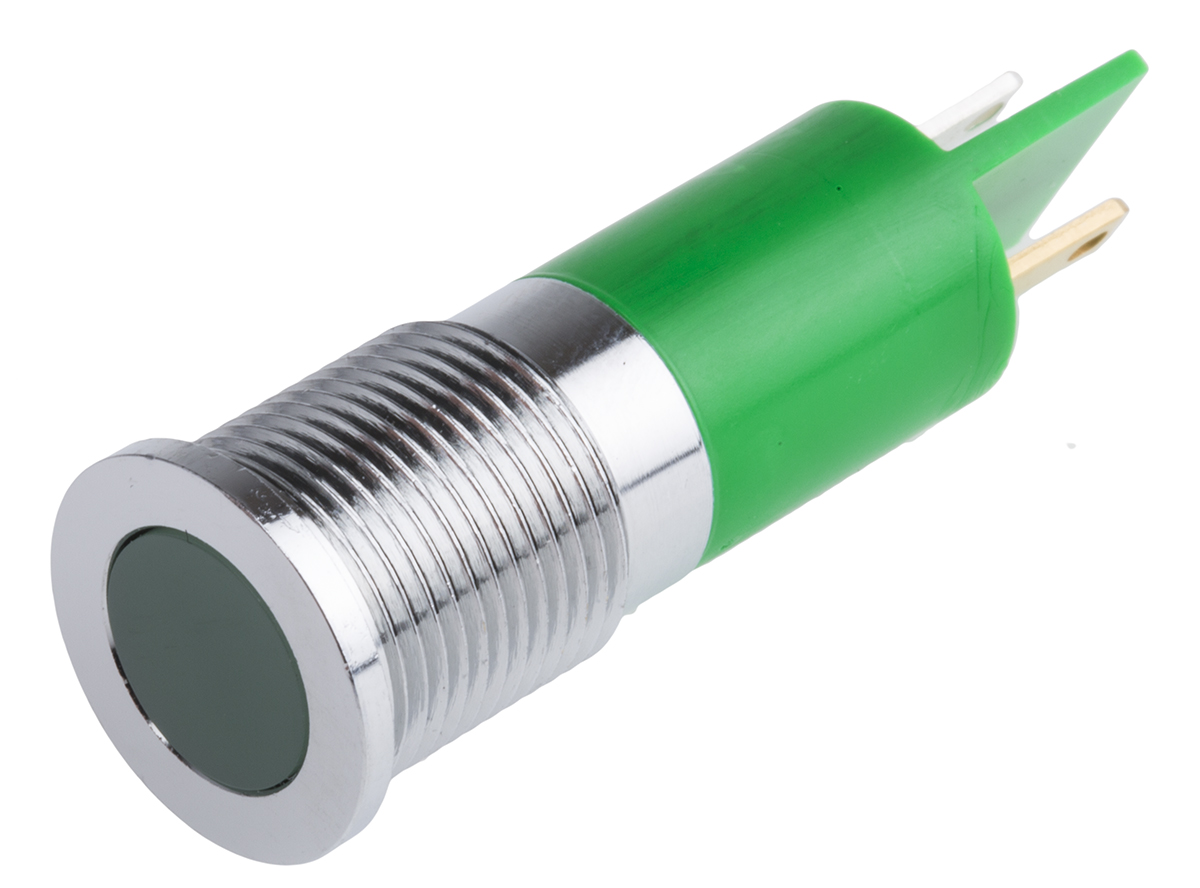 RS PRO Green Panel Mount Indicator, 6 → 36V dc, 14mm Mounting Hole Size, Solder Tab Termination, IP67