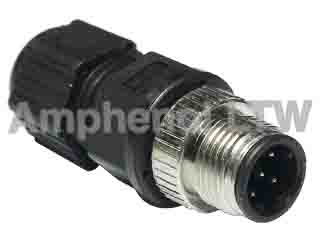 Amphenol Industrial Circular Connector, 5 Contacts, Cable, M12 Connector, Plug, Male, IP68, M Series