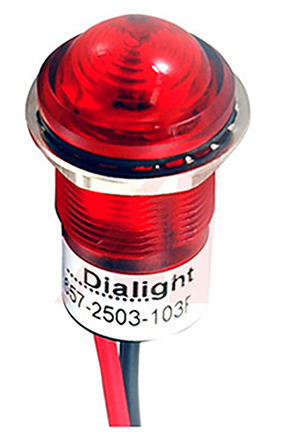 Dialight Red Panel Mount Indicator, 24V dc, 17.5mm Mounting Hole Size, Lead Wires Termination, IP67