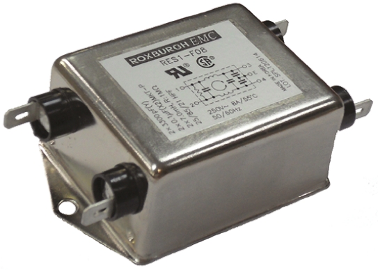 Roxburgh EMC, RES1 15A 250 V ac/dc 50 and 60Hz, Chassis Mount RFI Filter, Tab, Single Phase