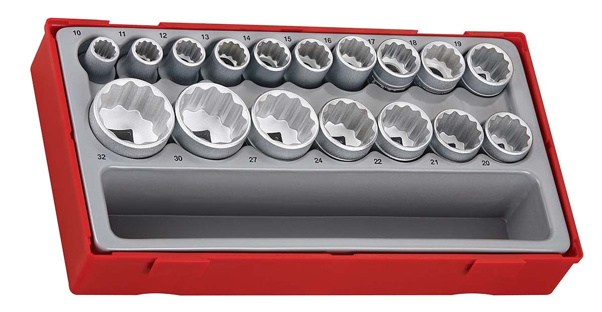Teng Tools 17-Piece Metric 1/2 in Standard Socket Set , 6 point; 12 point