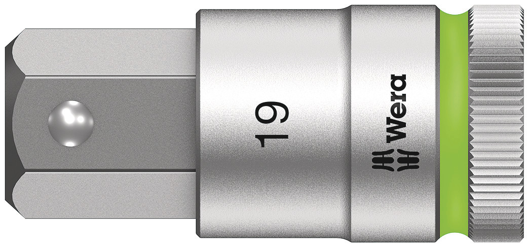 Wera 1/2 in Drive Bit Socket, Hex Bit, 19mm, 60 mm Overall Length