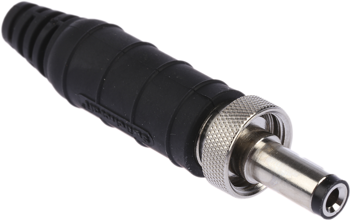 Switchcraft DC Plug Rated At 5.0A, Cable Mount, length 57mm, Nickel, IP68