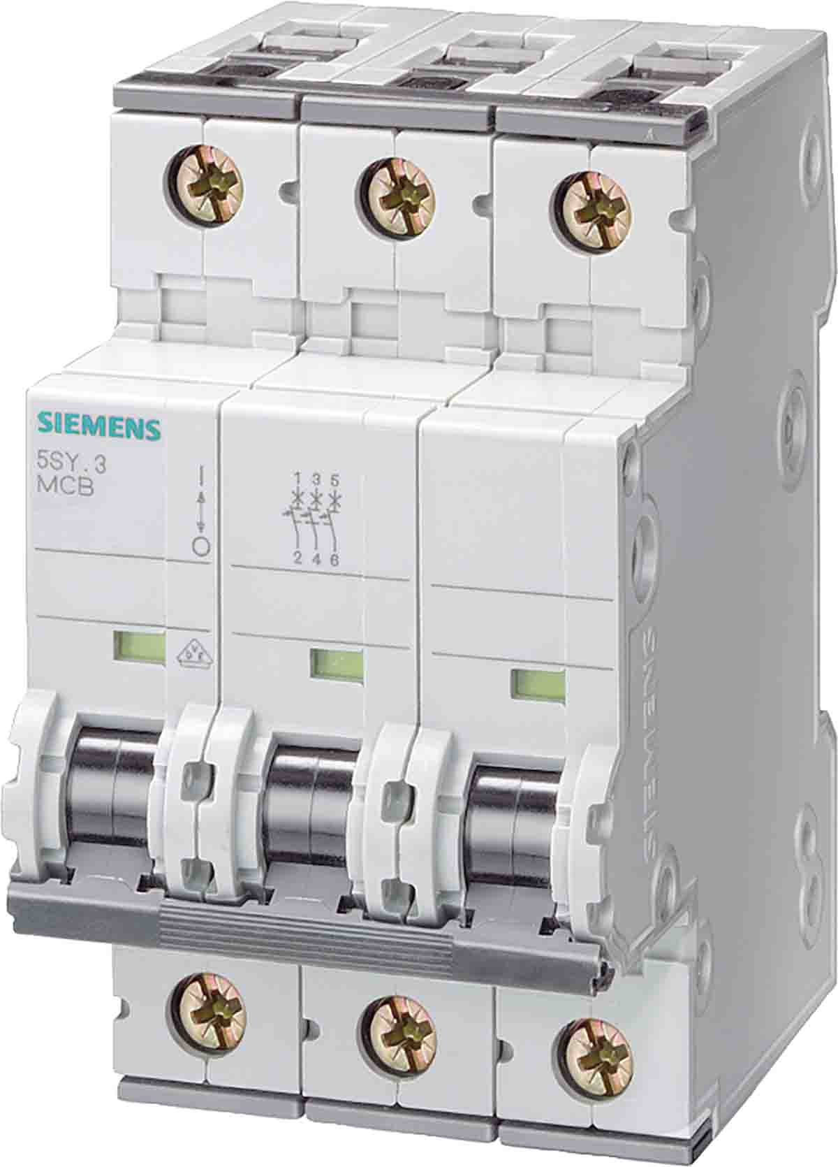 Siemens SENTRON 5SY4 MCB, 3P, 8A Curve D, 400V AC, 72V DC, 10 kA Breaking Capacity
