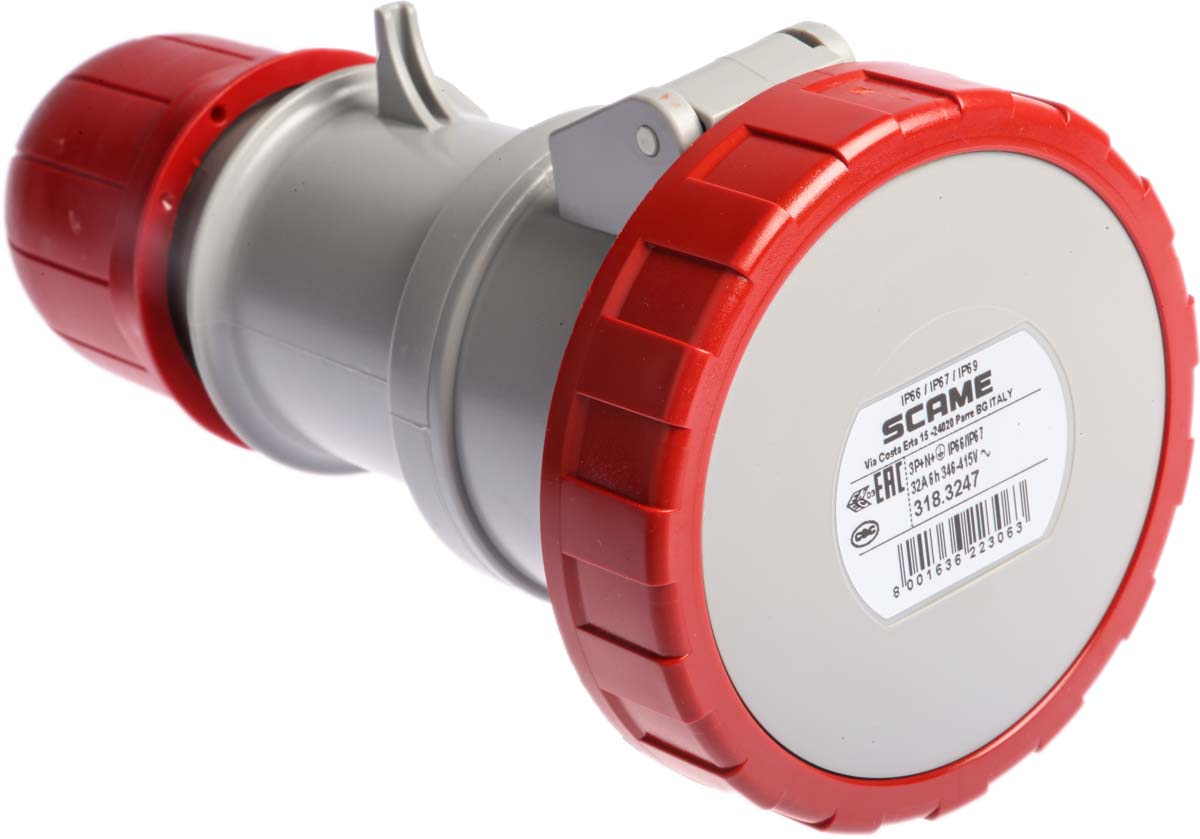 Scame IP66, IP67 Red Cable Mount 3P + N + E Industrial Power Socket, Rated At 32A, 415 V