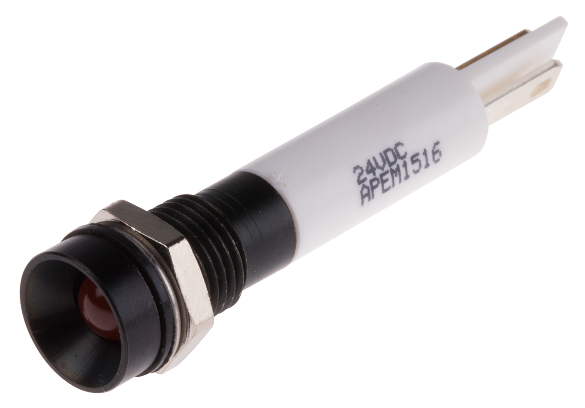 RS PRO Orange Panel Mount Indicator, 21.6 → 26.4V dc, 8mm Mounting Hole Size, IP67