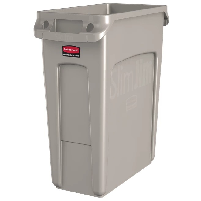 Rubbermaid Commercial Products Slim Jim 16gal Beige Hinged Resin Waste Bin