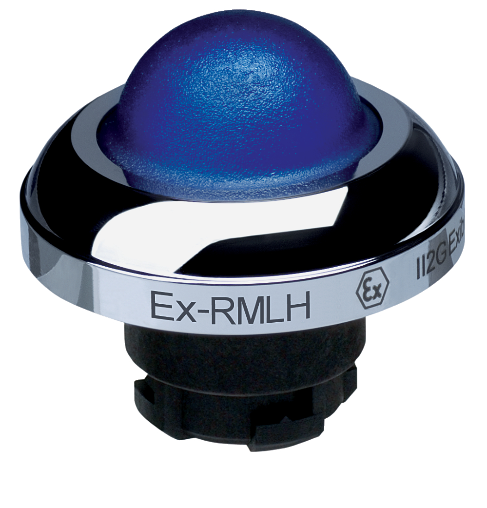 Schmersal EX-RMLH Series Blue Illuminated Momentary Push Button Head, 22.3mm Cutout, IECEx